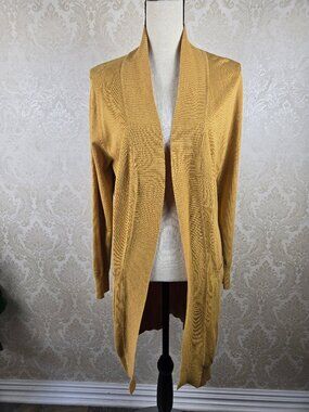Cielo Size Medium Mustard Colored Long Cardigan Open Front Two Pockets Long Slv
